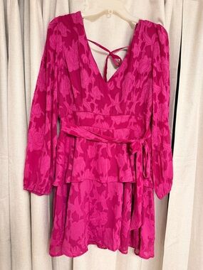 Band of the Free - Fuchsia Floral V-Neck Tiered Long Sleeve Dress
